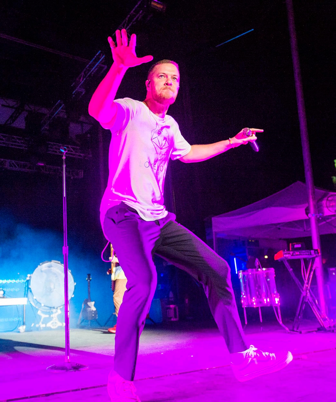(Rick Egan  |  The Salt Lake Tribune) Dan Reynolds sings for Imagine Dragons at the LoveLoud Festival at Brent Brown Ballpark at UVU campus, Saturday, August 26, 2017.