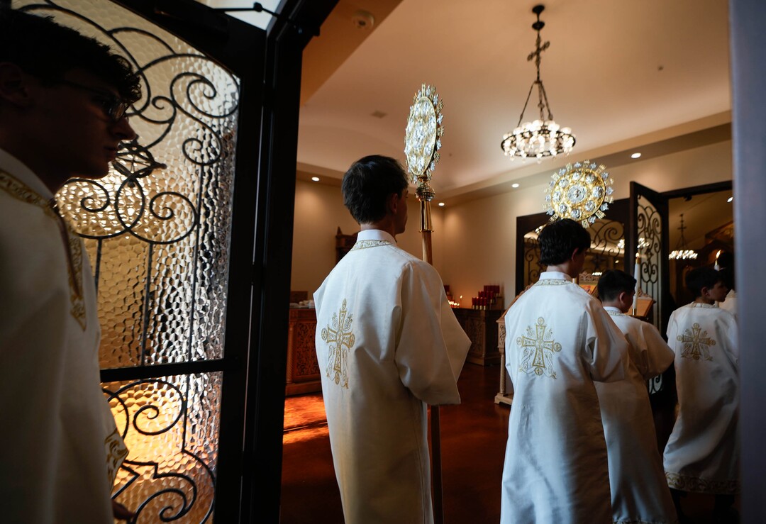 (Francisco Kjolseth  |  The Salt Lake Tribune) Altar boys enter the sanctuary of St. Anna Greek Orthodox Church in Sandy during opening services of the new church on Saturday, July 13, 2024.