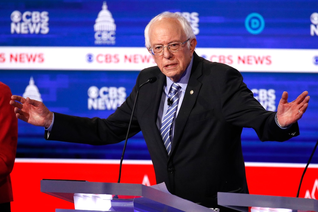 (Patrick Semansky | AP) Democratic presidential candidates Sen. Bernie Sanders, I-Vt., speaks during a Democratic presidential primary debate at the Gaillard Center, Tuesday, Feb. 25, 2020, in Charleston, S.C., co-hosted by CBS News and the Congressional Black Caucus Institute.