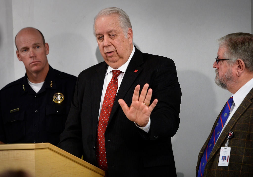 (Scott Sommerdorf   |  The Salt Lake Tribune)   Gordon Crabtree, CEO of University of Utah Hospital speaks at a press conference held at the U of U Medical Center regarding policy changes resulting from the arrest of nurse Alex Wubbels, Monday, September 4, 2017. 