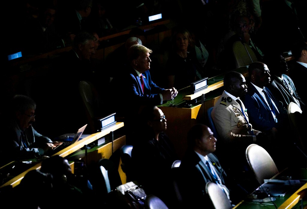(Doug Mills | The New York Times) President Donald Trump and Vice President Mike Pence, obscured, attend the Climate Action Summit, during the United Nations General Assembly at the UN headquarters in New York, on Monday, Sept. 23, 2019. Talk among House Democrats of impeaching the president has sharply escalated amid the dispute over Trump’s efforts to pressure Ukraine to investigate his potential 2020 rival, former Vice President Joe Biden.