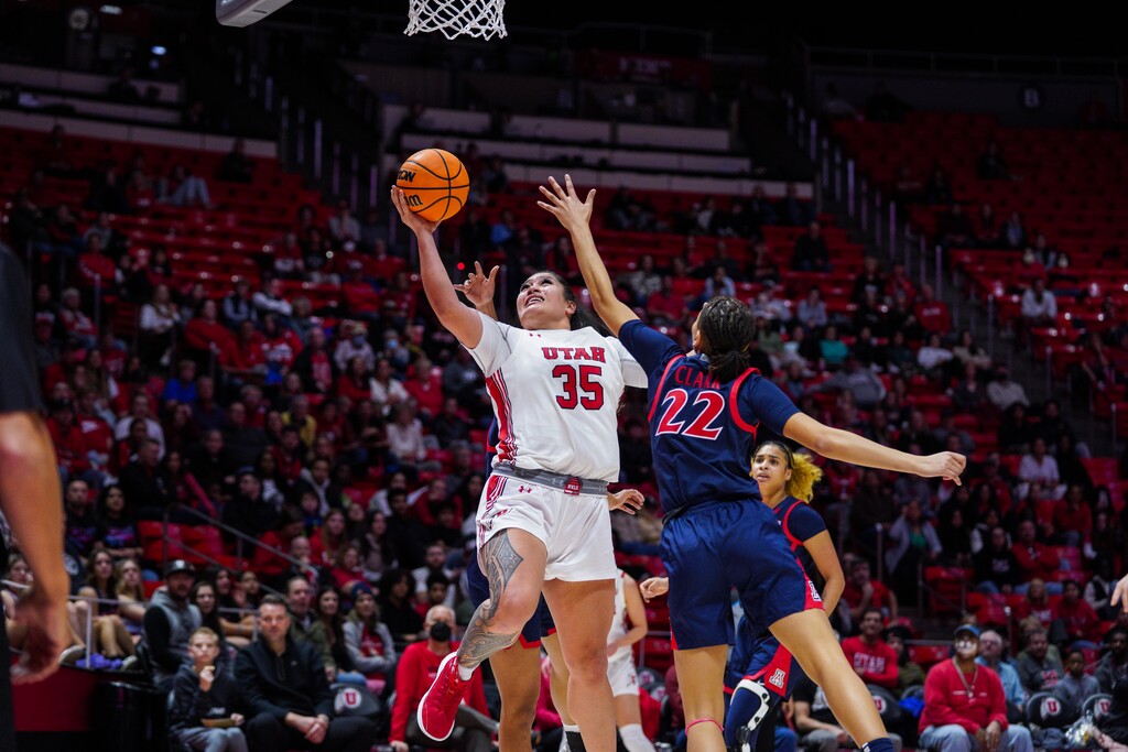 Eli Rehmer/Utah Athletics
Utah's Alissa Pili Utah rises for a layup during the Utes' win over the Arizona Wildcats on Sunday, Jan. 15, 2023, at Huntsman Center in Salt Lake City.
Eli Rehmer/Utah Athletics