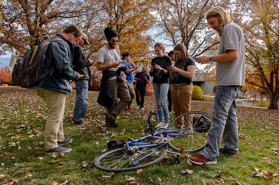(Trent Nelson | The Salt Lake Tribune)  A group of Pokemon Go players participate in a raid at the University of Utah in Salt Lake City on Thursday, Oct. 19, 2017.
