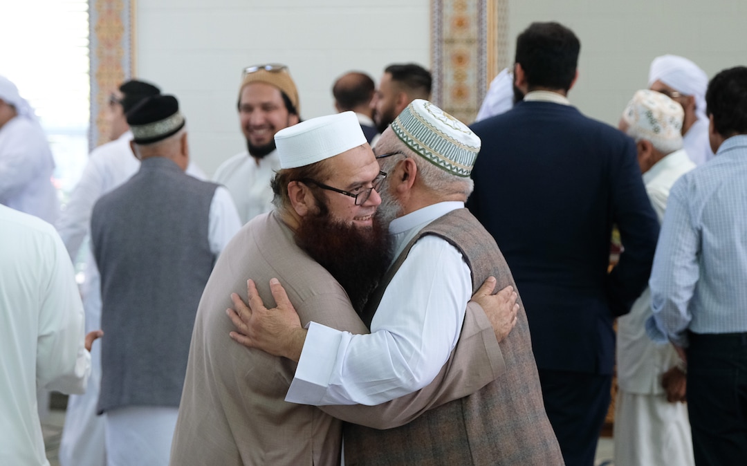 (Francisco Kjolseth  |  The Salt Lake Tribune)  Men of the Khadeeja Islamic Center in West Valley City exchange warm embraces with one another as they mark the end of Ramadan, a 30 day period of fasting and spiritual growth. It's the biggest religious holiday of the year for Muslims as hundreds from the Wasatch Front gather for the Eid the Òfestival of the breaking of the fast,Ó Wed. June 5, 2019.