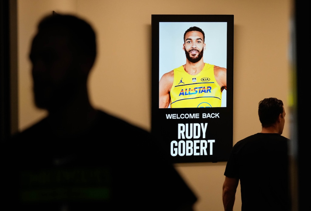 (Francisco Kjolseth | The Salt Lake Tribune) Former Utah Jazz player Rudy Gobert is welcomed back to Vivint Arena as his new team the Minnesota Timberwolves are hosted by the Jazz in Salt Lake City on Friday, Dec. 9, 2022.