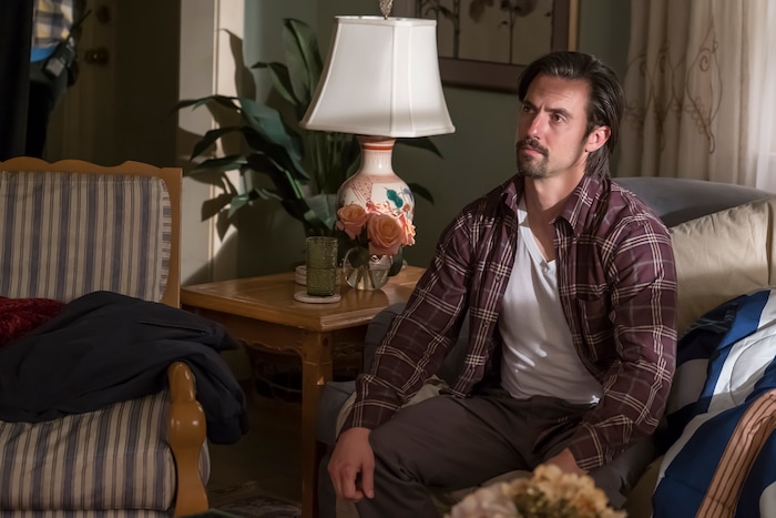 This image released by NBC shows Milo Ventimiglia in "This Is Us." Ventimiglia was nominated for an Emmy Award for outstanding lead actor in a drama series on Thursday, July 13, 2017. The Emmy Awards ceremony, airing Sept. 17 on CBS, will be hosted by Stephen Colbert. (Ron Batzdorff/NBC via AP)