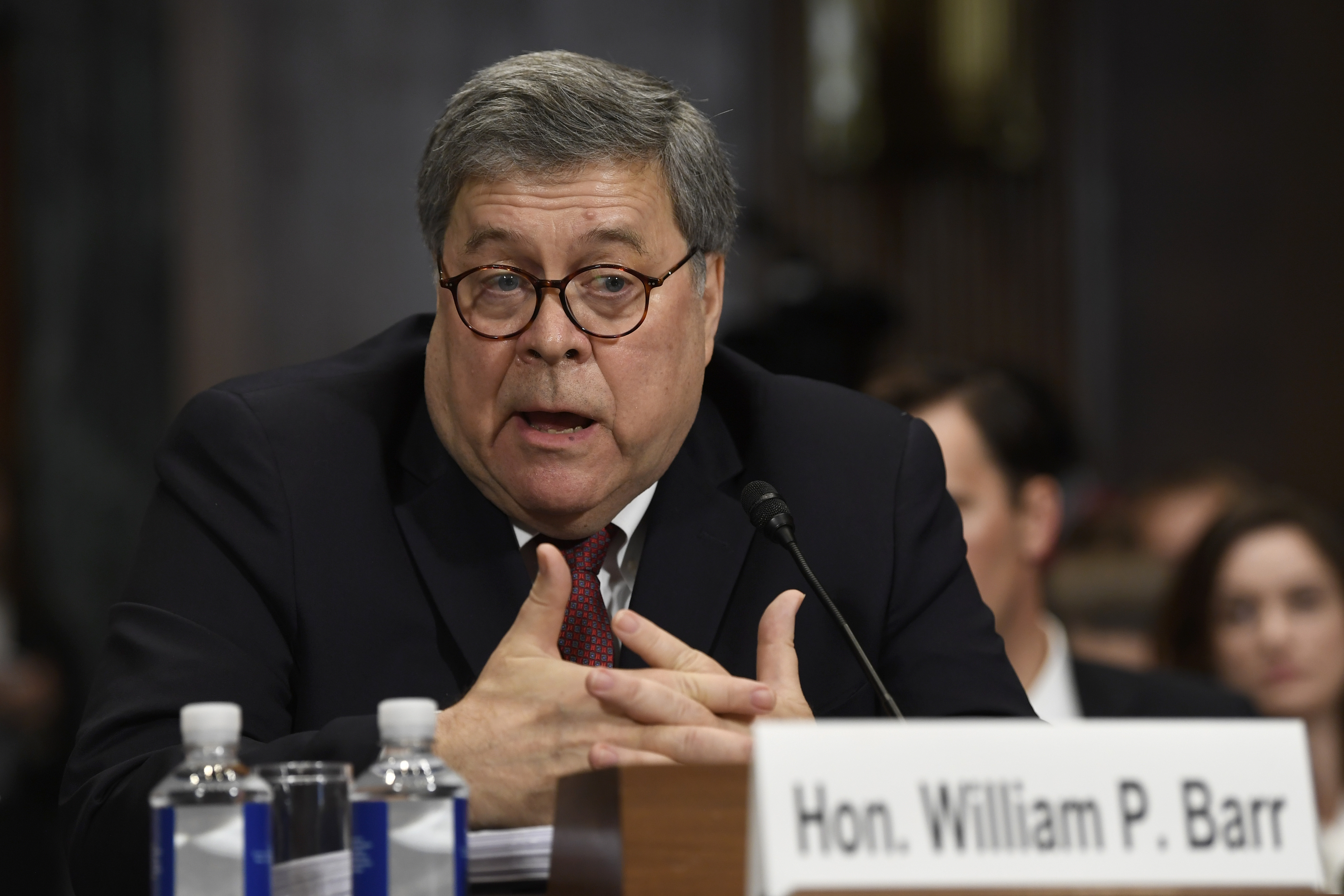 (Susan Walsh | AP Photo) Attorney General William Barr responds as he is asked a question from Sen. Richard Blumenthal, D-Conn., as he testifies before the Senate Judiciary Committee on Capitol Hill in Washington, Wednesday, May 1, 2019.