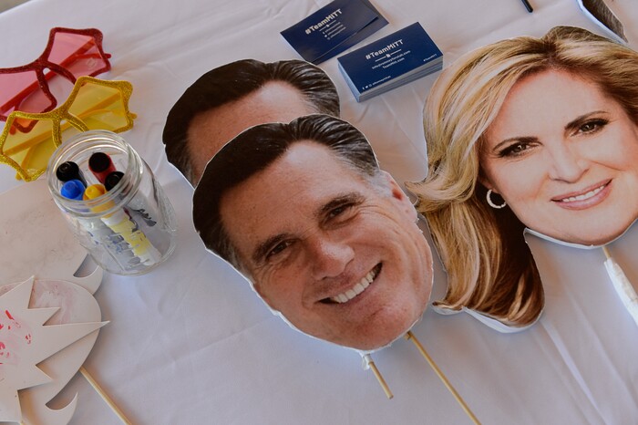 (Francisco Kjolseth | The Salt Lake Tribune) The Romney campaign hosts "Mondays With Mitt" at Veterans Memorial Park in West Jordan on Monday, June 18, 2018 as senate candidate Mitt Romney visits with supporters and takes a few questions with the dozens gathered at the park. .