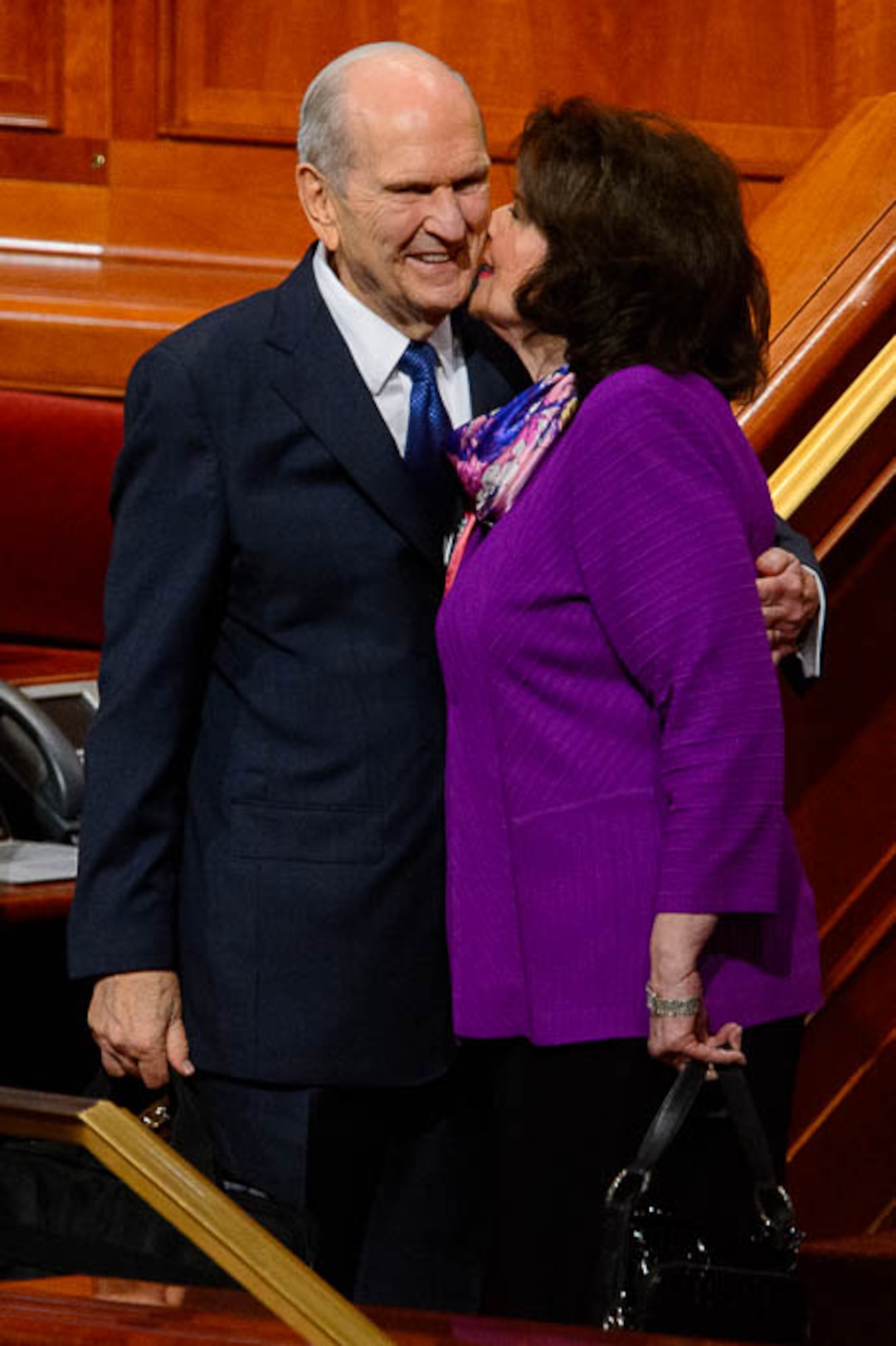 (Trent Nelson  |  The Salt Lake Tribune)  President Russell M. Nelson, with his wife, Wendy, at the end of the morning session of the189th Annual General Conference of The Church of Jesus Christ of Latter-day Saints in Salt Lake City on Sunday April 7, 2019.