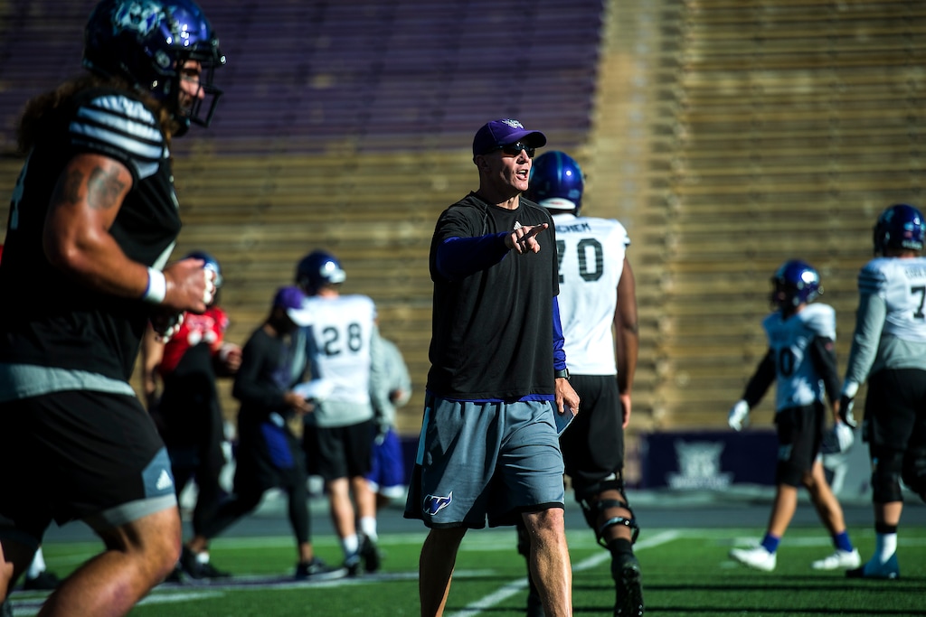 (Chris Detrick  |  The Salt Lake Tribune)   Weber State football Head Coach Jay Hill during a practice at Stewart Stadium Wednesday, October 4, 2017. 