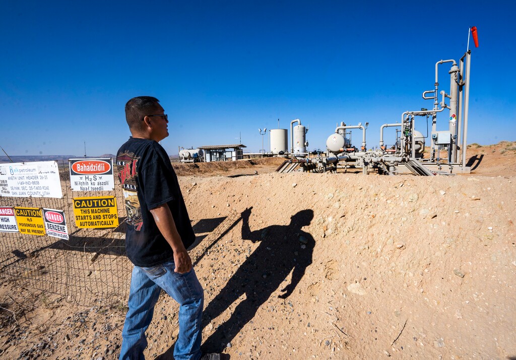 (Rick Egan | The Salt Lake Tribune) Parnell Thomas checks on some gas lines near his home north of Montezuma Creek, on Friday, Sept. 17, 2021.