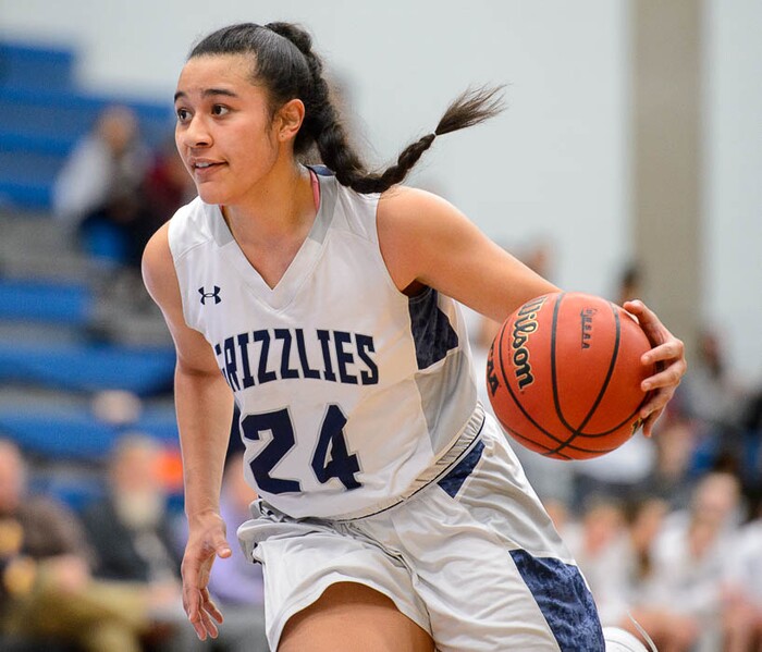 (Trent Nelson | The Salt Lake Tribune)  Copper Hills's Laci Olsen (24) as Layton faces Copper Hills in the 6A High School Girls' Basketball Tournament at SLCC in Taylorsville, Thursday Feb. 22, 2018.
