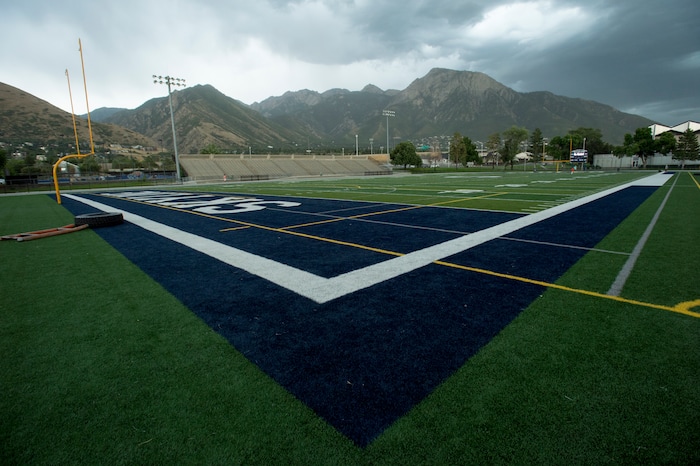 (Rick Egan  |  The Salt Lake Tribune)  Skyline Football field Wednesday, August 8, 2017.