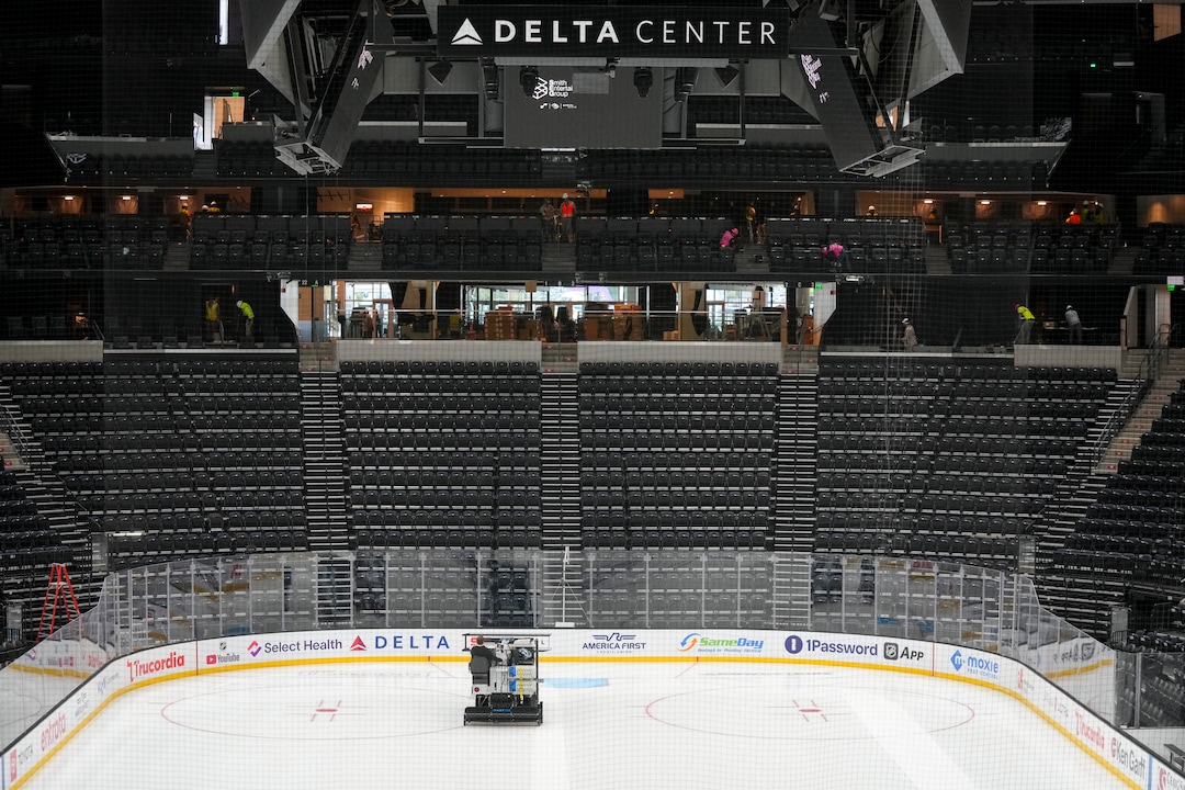 (Bethany Baker  |  The Salt Lake Tribune) Redesigned seats are seen at the south end of the Delta Center during an open house ahead of the first preseason game for the Utah Mammoth in Salt Lake City on Friday, Sept. 25, 2026. 
