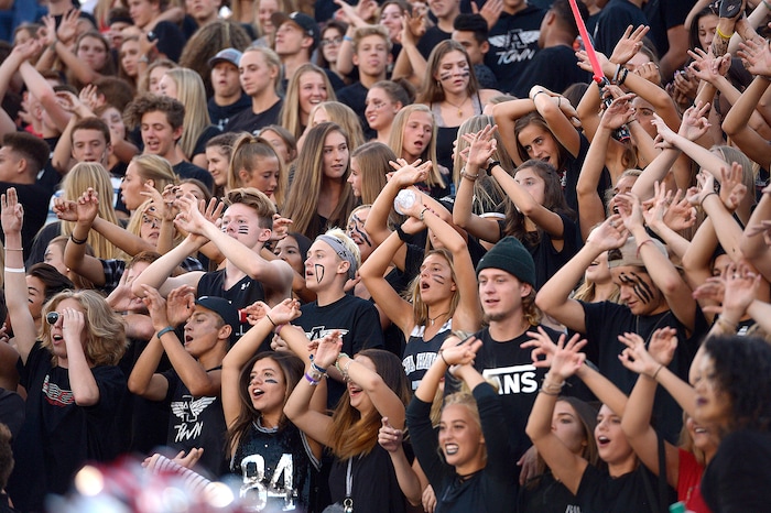 (Leah Hogsten  |  The Salt Lake Tribune) Lehi High School and Alta High School are tied, 42-42 in the second half during their game, Friday, August 18, 2017 in Sandy. 