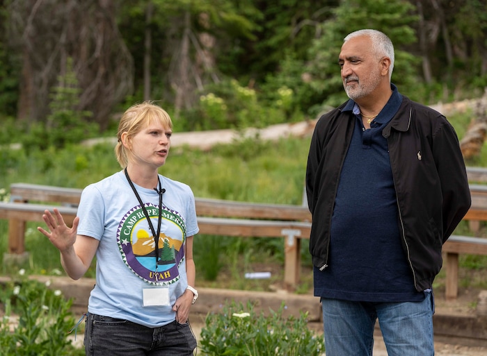 (Rick Egan | The Salt Lake Tribune)  Julianna Potter, talks about the new Camp Hope, during a tour with Sim Gill, as he led a tour of the week-long camp which the district attorneys office runs for kids who have observed or have been victims of violence, on Wednesday, June 30, 2021.
