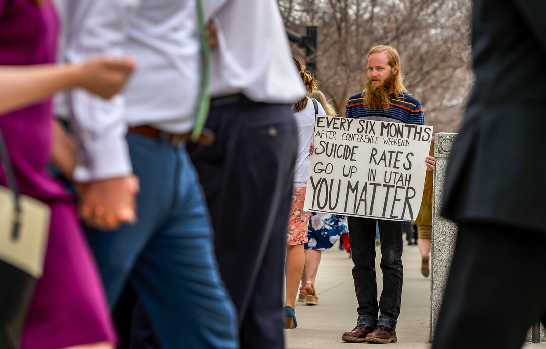 Leah Hogsten  |  The Salt Lake Tribune  "It's a public relations move," said Chase Cluff of The Church of Jesus Christ of Latter-day Saints' change in policy regarding LGBTQ members outside the 189th Annual General Conference of The Church of Jesus Christ of Latter-day Saints, April 6, 2019 in Salt Lake City.