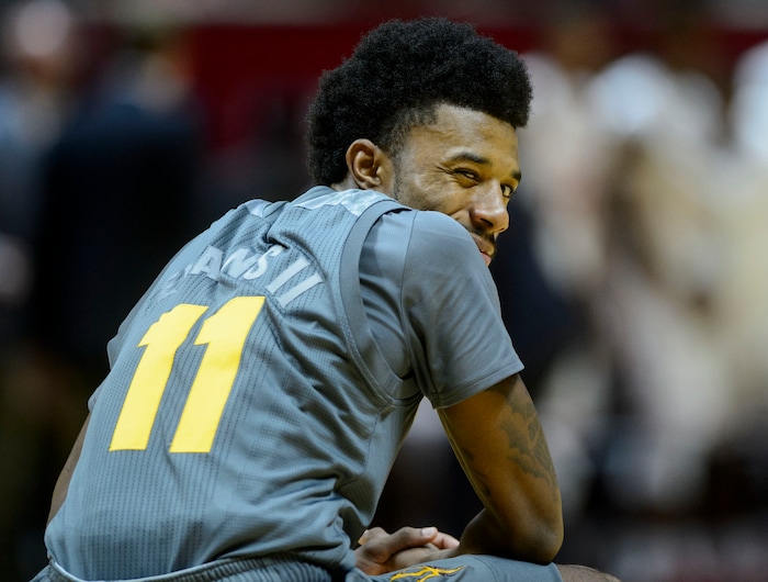 (Steve Griffin  |  The Salt Lake Tribune) Arizona State Sun Devils guard Shannon Evans II (11) turns and winks at the Utah fans after he was fouled with .6 seconds left in the game giving the Sun Devils the victory the Utah Utes  at the Huntsman Center on the University of Utah campus in Salt Lake City Sunday January 7, 2018.