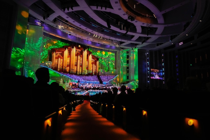 (Francisco Kjolseth | The Salt Lake Tribune) The Tabernacle Choir at Temple Square holds its annual Christmas Concert with special guests Stephanie J. Block and Sebastian Arcelus on Thursday, Dec. 11, 2025,