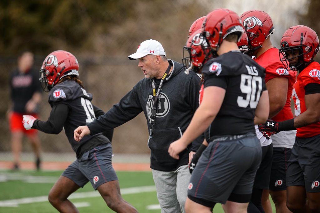 (Trent Nelson | The Salt Lake Tribune)  University of Utah coach Kyle Whittingham at the first day of spring football practice in Salt Lake City on Monday March 4, 2019.
