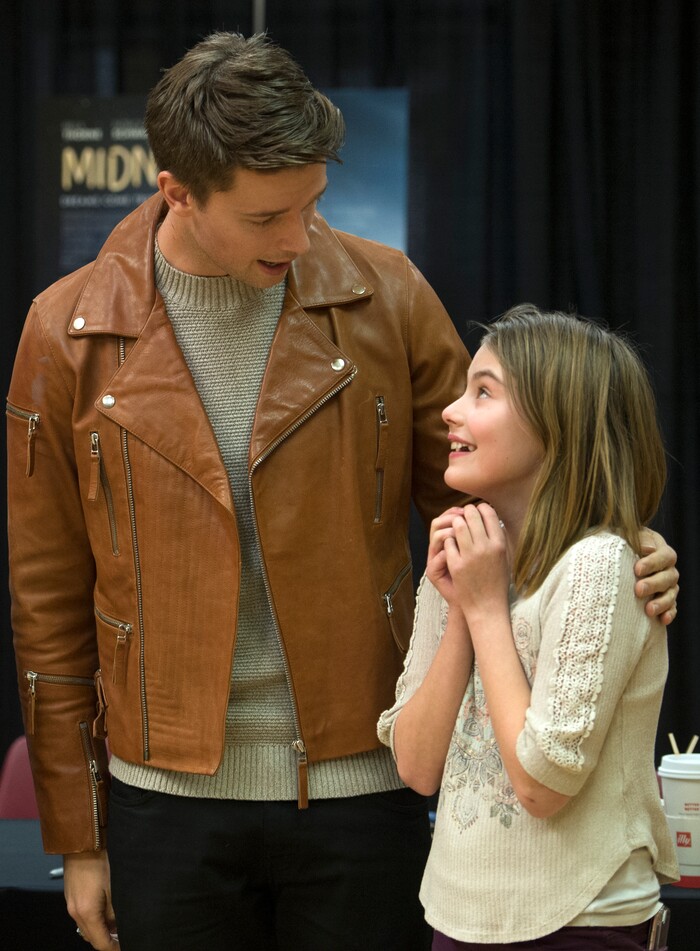 (Leah Hogsten  |  The Salt Lake Tribune) Actor Patrick Schwarzenegger chats briefly with fan Aurora Christensen at a meet-and-greet to promote the upcoming young-adult romance movie, "Midnight Sun."  The event was held at the Fashion Place Mall in Murray on Tuesday, March 6, 2018. The movie opens March 23.