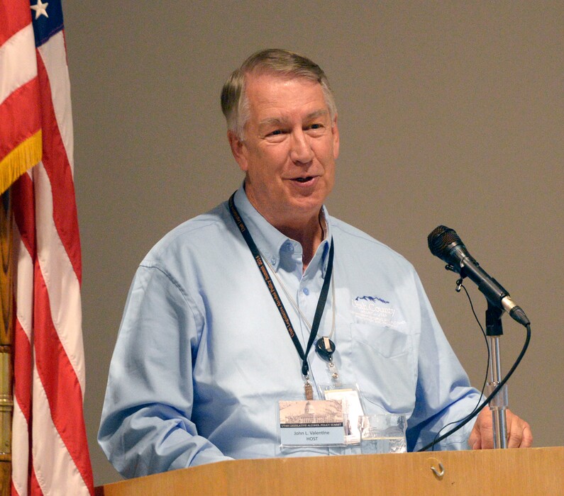 Al Hartmann  |  The Salt Lake Tribune
Sen. John Valentine, the major force behind Utah’s liquor laws, speaks to members of the Utah Legislature and other policy makers at the Utah Alcohol Policy Summit Thursday, Sept. 18, 2014, at the Utah Capitol. It was Valentine's last time addressing a legislative body as a state senator. He now heads the state tax commission.
