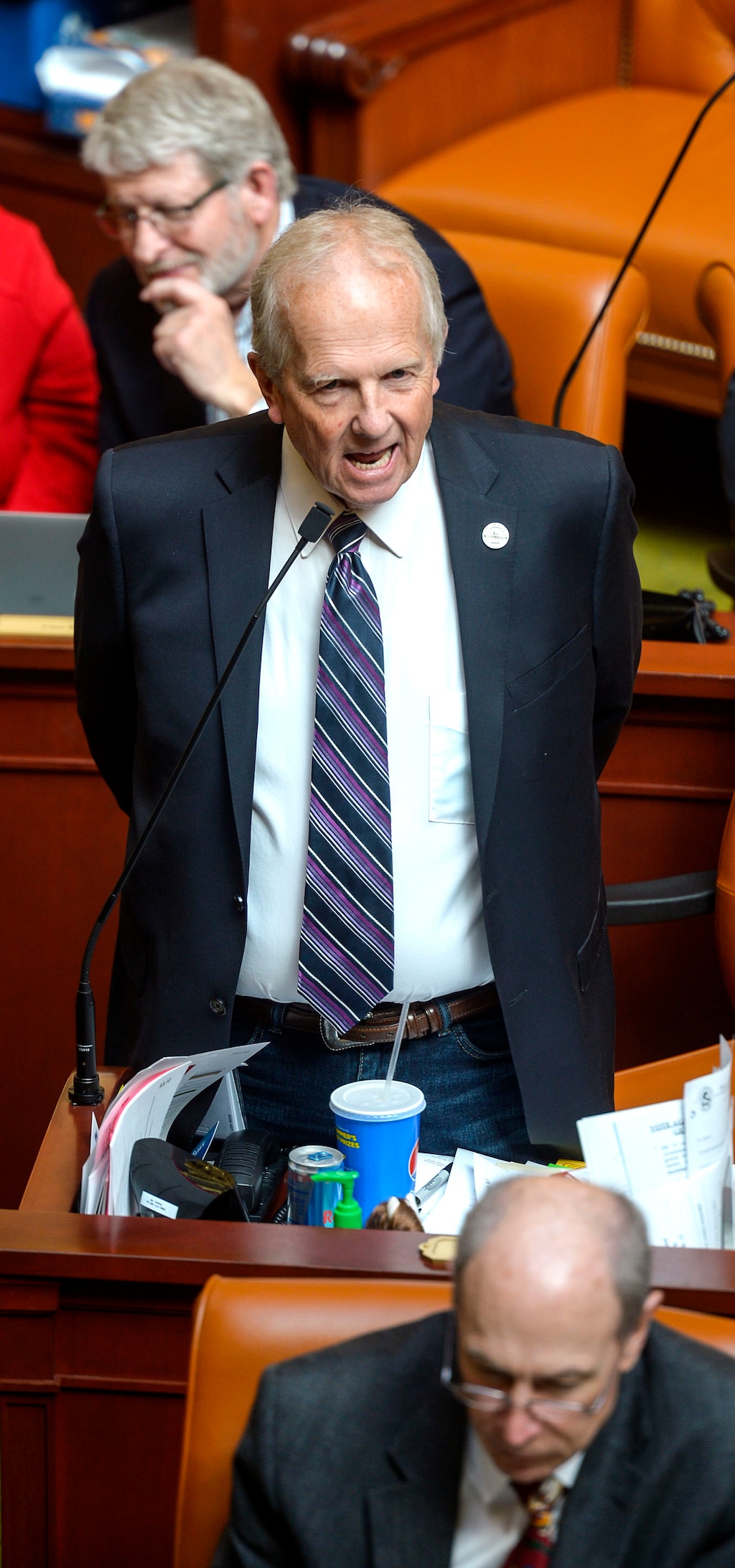 (Steve Griffin  |  The Salt Lake Tribune)  Rep. Mike Noel, R-Kanab, speaking on the floor of the Utah House of Representatives on Friday. The lawmaker is sponsoring HB135, which rolls back city authority over some watershed protections.