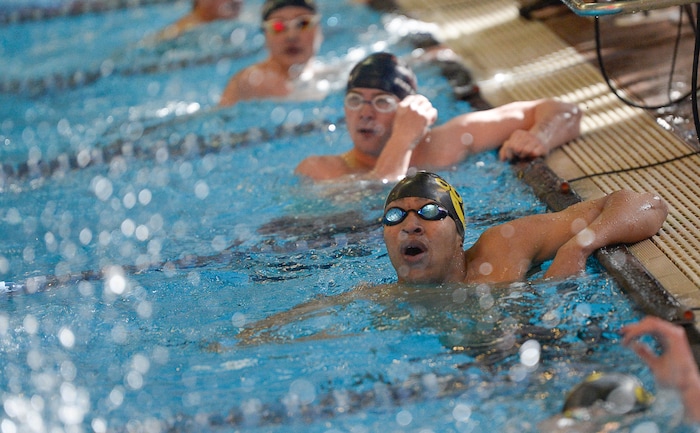 (Francisco Kjolseth | The Salt Lake Tribune) Blayze Kimble of Cottonwood checks his time for his first place win in the Men 200 Yard IM at the high school swimming 5A State Championships in Bountiful, Friday February 9, 2018.