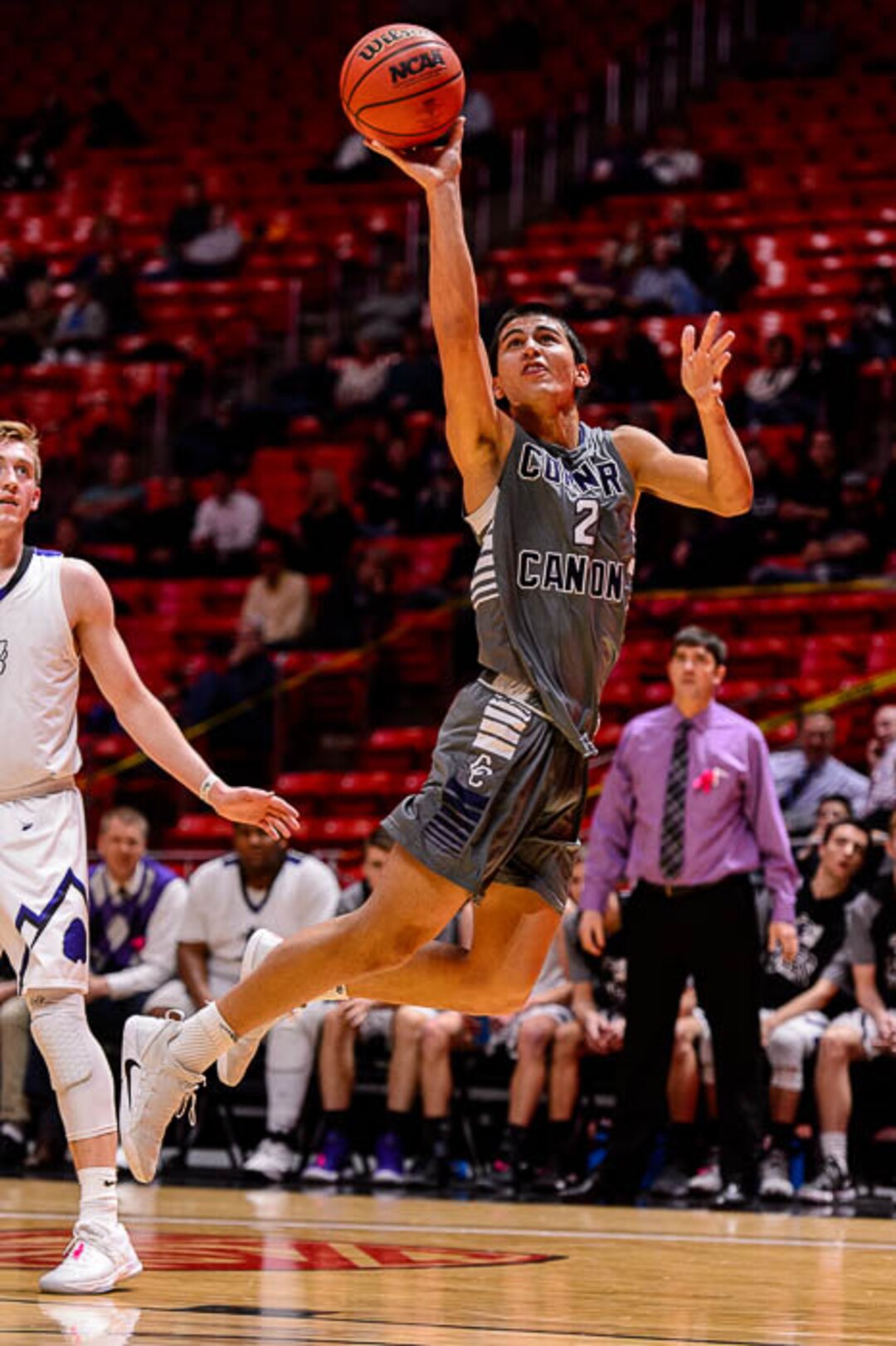 (Trent Nelson | The Salt Lake Tribune)  Box Elder vs. Corner Canyon, 5A State high school basketball tournament at the Huntsman Center in Salt Lake City, Wednesday Feb. 28, 2018. Corner Canyon's John Mitchell (2) shoots.