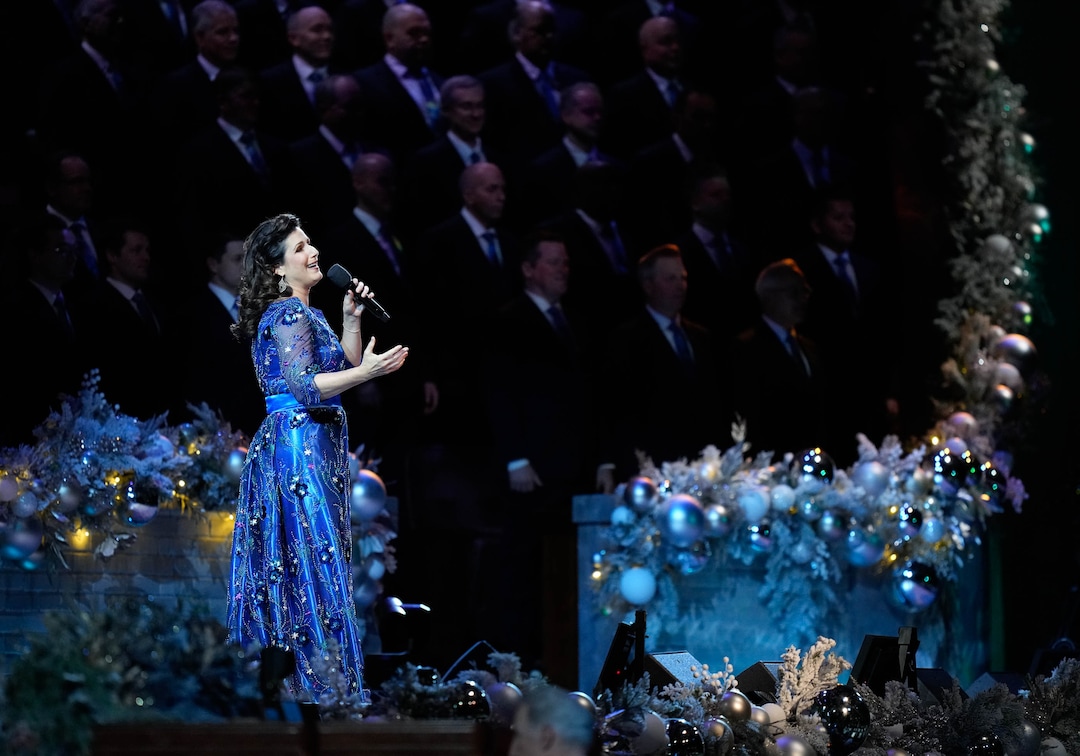 (Francisco Kjolseth | The Salt Lake Tribune) Stephanie J. Block sings with The Tabernacle Choir at Temple Square as it holds its annual Christmas Concert on Thursday, Dec. 11, 2025,