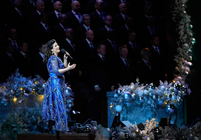 (Francisco Kjolseth | The Salt Lake Tribune) Stephanie J. Block sings with The Tabernacle Choir at Temple Square as it holds its annual Christmas Concert on Thursday, Dec. 11, 2025,
