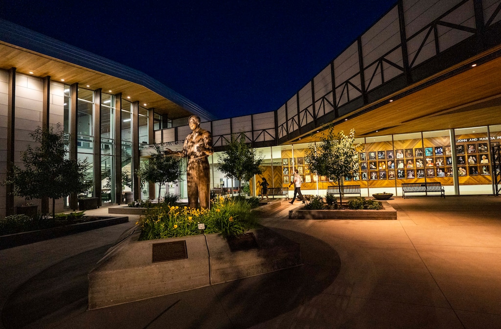 (Rick Egan | The Salt Lake Tribune) A statue of Founder Fred Adams, at the Utah Shakespeare Festival in Cedar City, on Saturday, July 3, 2021.