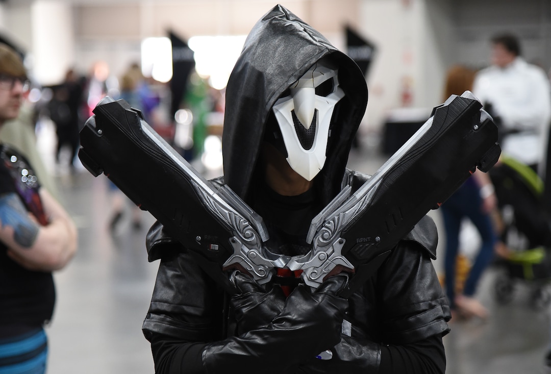 (Francisco Kjolseth  |  The Salt Lake Tribune)  Tyler Smith of Twin Falls, ID, as Reaper from Overwatch attends the start of FanX Salt Lake Comic Convention at the Salt Palace in Salt Lake City Thursday, Sept. 6, 2018, during the three-day pop culture convention.