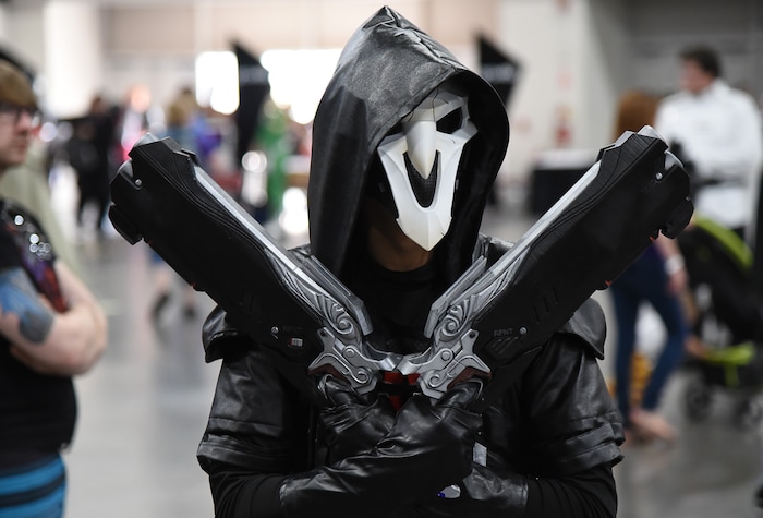 (Francisco Kjolseth  |  The Salt Lake Tribune)  Tyler Smith of Twin Falls, ID, as Reaper from Overwatch attends the start of FanX Salt Lake Comic Convention at the Salt Palace in Salt Lake City Thursday, Sept. 6, 2018, during the three-day pop culture convention.