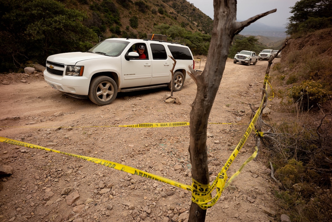 (Trent Nelson  |  The Salt Lake Tribune)A family convoy carrying victims' remains passes the site where two vehicles were attacked by gunman, killing Dawna Ray Langford and Christina Marie Langford, along with two of Dawna's children (Trevor, 11, and Rogan, 3) near La Mora, Sonora on Friday Nov. 8, 2019.