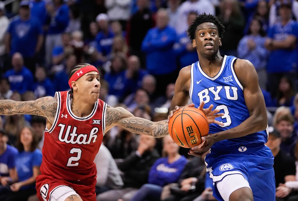 (Francisco Kjolseth | The Salt Lake Tribune) BYU Cougars forward AJ Dybantsa (3) is making his case to be the top pick in next month's NBA draft.