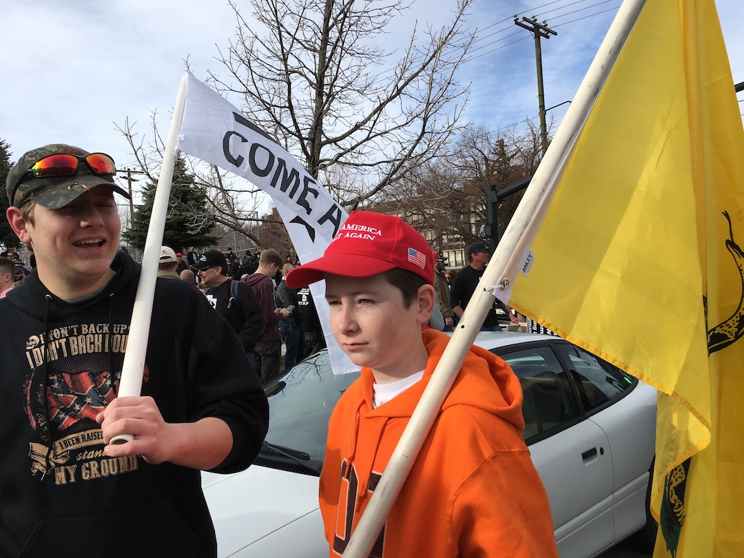 (Scott Sommerdorf | The Salt Lake Tribune) Counter-protesters, organized by Utah Gun Exchange, gather Saturday, March 24, prepare to participate in the March Before Our Lives.