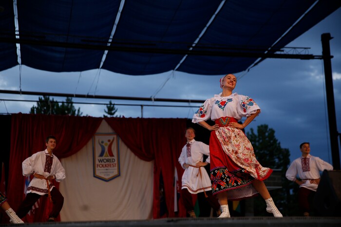 (Daniel Carde | for The Salt Lake Tribune) Performers from Belarus dance at the World Folkfest at the Springville Arts Park, Springville, Thursday, Aug. 1, 2018.