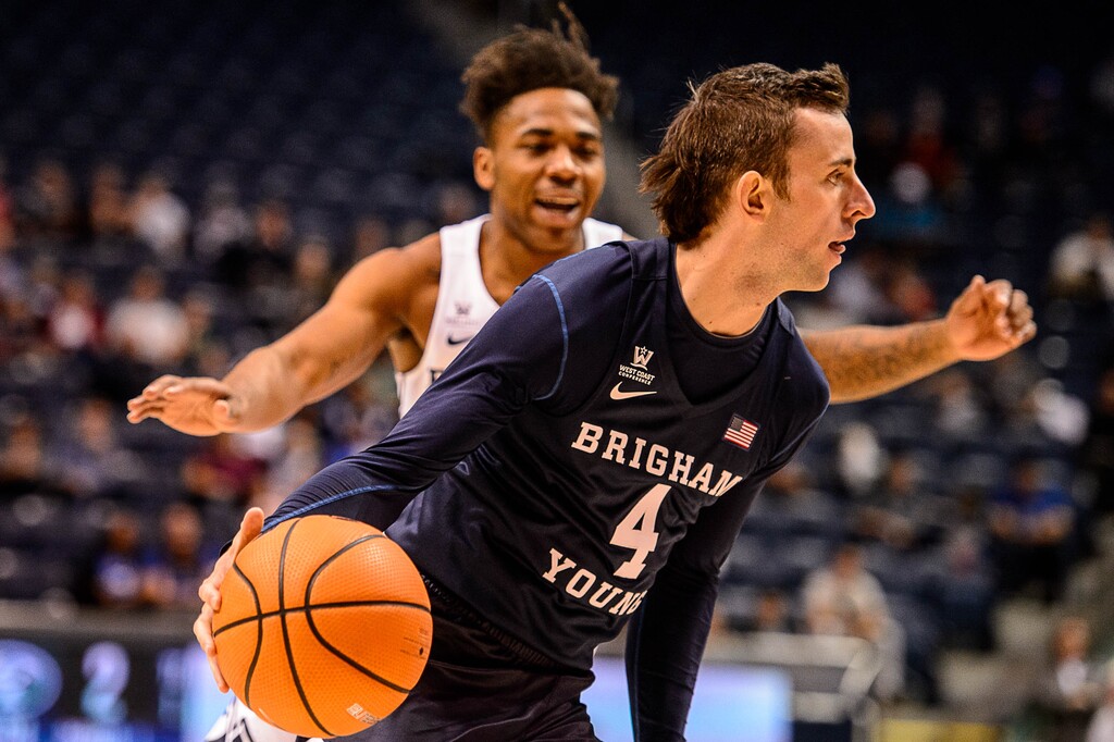 (Trent Nelson | The Salt Lake Tribune)  Brigham Young Cougars guard Nick Emery (4) as the BYU men's basketball team plays a scrimmage game known as the Cougar Tipoff, in Provo, Wednesday October 25, 2017.