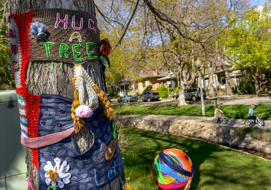 Leah Hogsten  |  The Salt Lake Tribune   "I wanted to have a voice specifically for the trees," said Katie Pugh, who yarn bombed the trees in City Creek Park across from her home for the week to celebrate Earth Day and Arbor Day. "It's awesome that the park exists and its been unaltered for so long." Salt Lake City's Department of Public Utilities has proposed a series of upgrades for its Memory Grove, but neighborhood residents say a new pump house the city wants to build is too big, unsightly and threatens to take out several mature trees and ruin the aesthetics of the park.