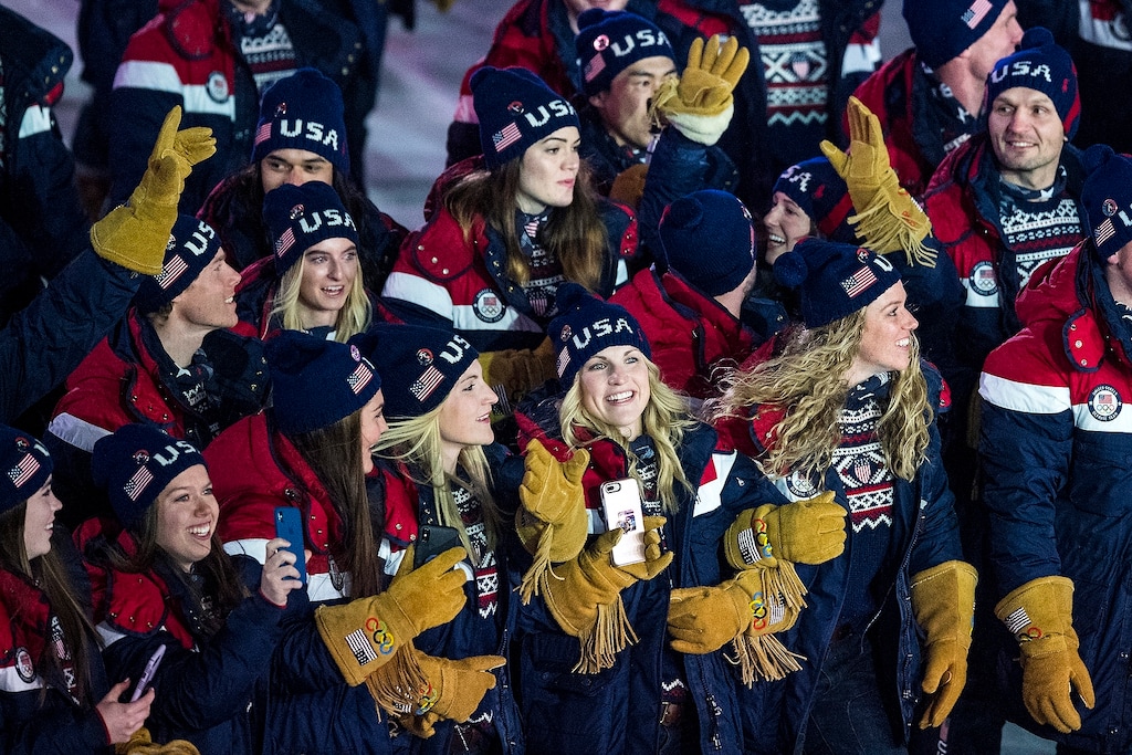 (Chris Detrick  |  The Salt Lake Tribune)  Members of team USA are introduced during the Pyeongchang 2018 Winter Olympics opening ceremony at Olympic Stadium Friday, February 9, 2018.  