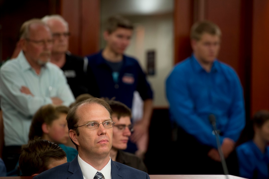 (Jeremy Harmon  |  The Salt Lake Tribune) Lynn Kingston, an attorney who represents a current member of the FLDS church, listens during a UEP hearing in Salt Lake City on Tuesday, June 18, 2019. 