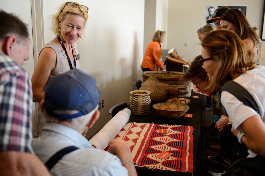 (Trent Nelson | The Salt Lake Tribune)
Anne Lawlor answers questions during a one-day exhibition at the Natural History Museum of Utah showing artifacts collected by explorer and geologist John Wesley Powell during his river expeditions through Utah. Saturday Sept. 22, 2018.