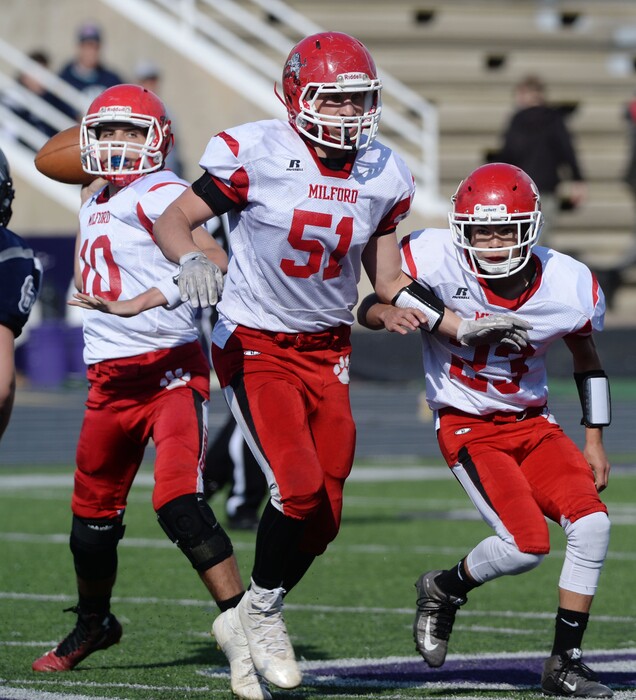 Steve Griffin / The Salt Lake Tribune


Milford's Brian Williamson and Gage Griffitns team up to provide protection for quarterback Bryson Barnes during the Tigers' Class 1A state semifinal game last season.