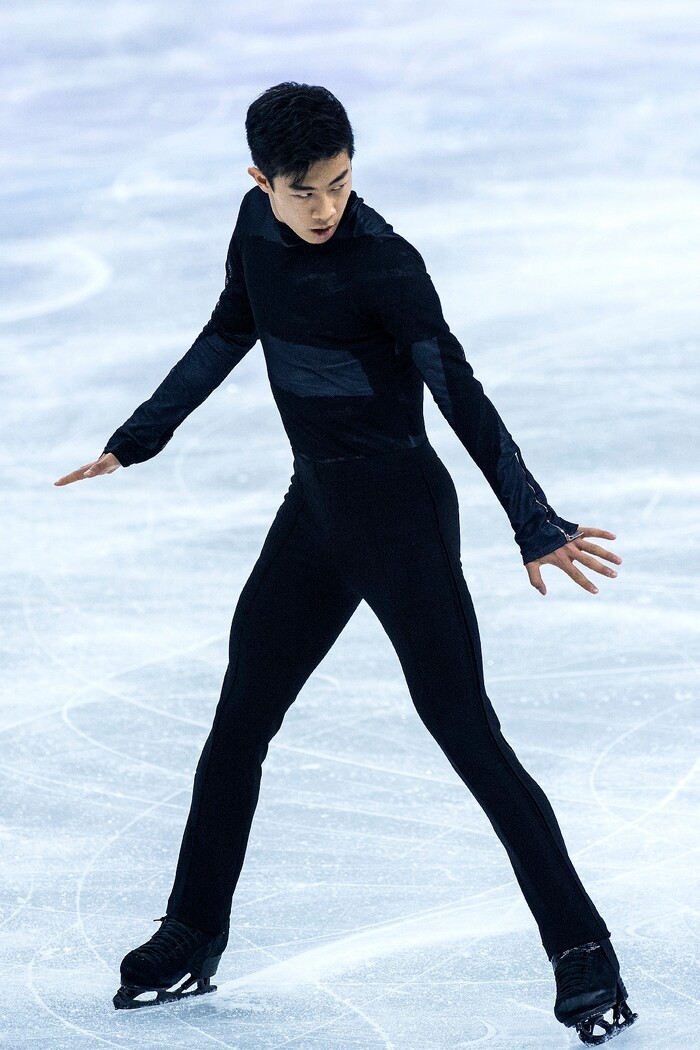 (Chris Detrick  |  The Salt Lake Tribune)  Salt Lake City's Nathan Chen competes in the Men's Single Skating Short Program for the Team Event at the Gangneung Ice Arena Friday, February 9, 2018.  Chen got fourth place with a score of 80.61.