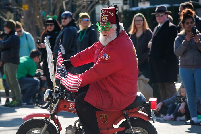 (Francisco Kjolseth | The Salt Lake Tribune) Members of the El Kalah Mini-Bike squad ride in formation while shamrocks and sunshine were aplenty as Salt Lake CityÕs Irish community celebrates their 41st annual St. PatrickÕs Day Parade with crowds lining up to take in the festivities.