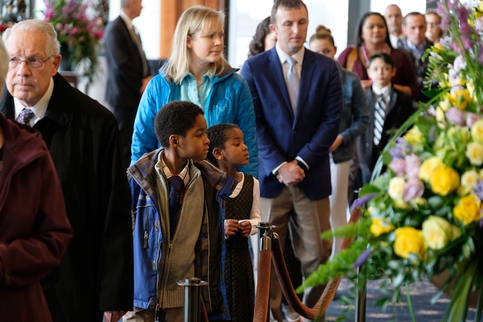 (Photo courtesy of the LDS Church) Mourners pay their respects during the viewing for Mormon church President Thomas S. Monson at the LDS Conference Center in Salt Lake City, Utah, on Thursday, Jan. 11, 2018. Monson died last week at the age of 90.