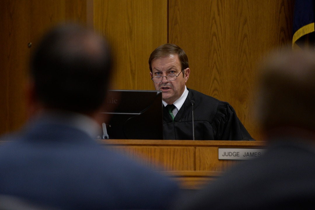 (Scott Sommerdorf   |  The Salt Lake Tribune)  Judge James Brady speaks with prosecution and defense attorneys at the end of the preliminary hearing for Defendant Tyerell Joe Przybycien, 18, of Spanish Fork, Wednesday, August 23, 2017.