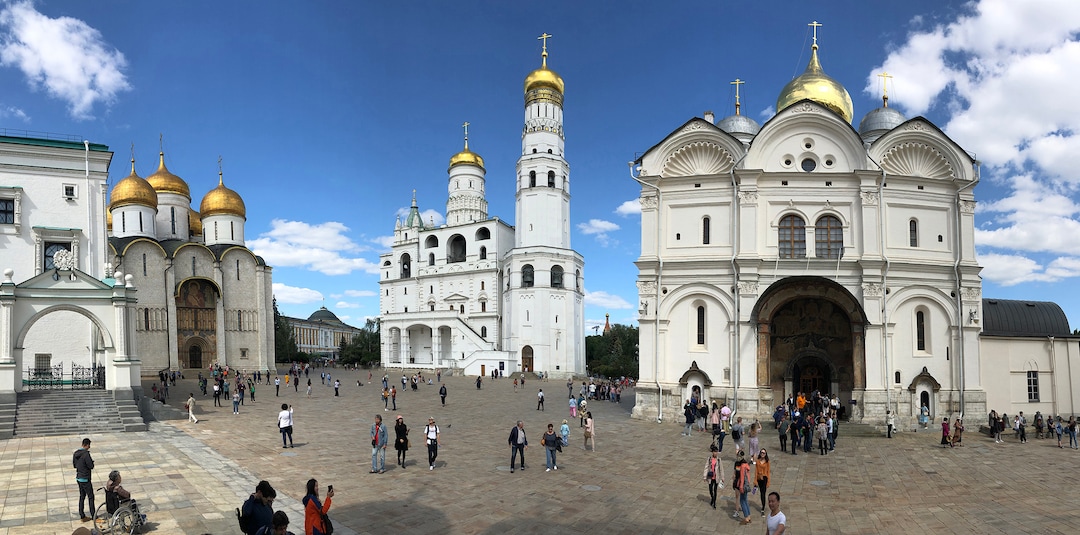 (Michael Stack  |  Special to The Salt Lake Tribune) Panorama of Cathedral Square inside the Kremlin in Moscow.