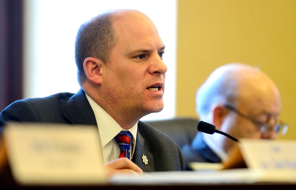 (Steve Griffin  |  The Salt Lake Tribune) Sen. Daniel Thatcher, R-West Valley City, who sits on the Senate Judiciary, Law Enforcement and Criminal Justice Committee, talks about HB 86 at the State capitol in Salt Lake City Monday February 12, 2018. The bill makes it an offense to aid another to commit suicide.